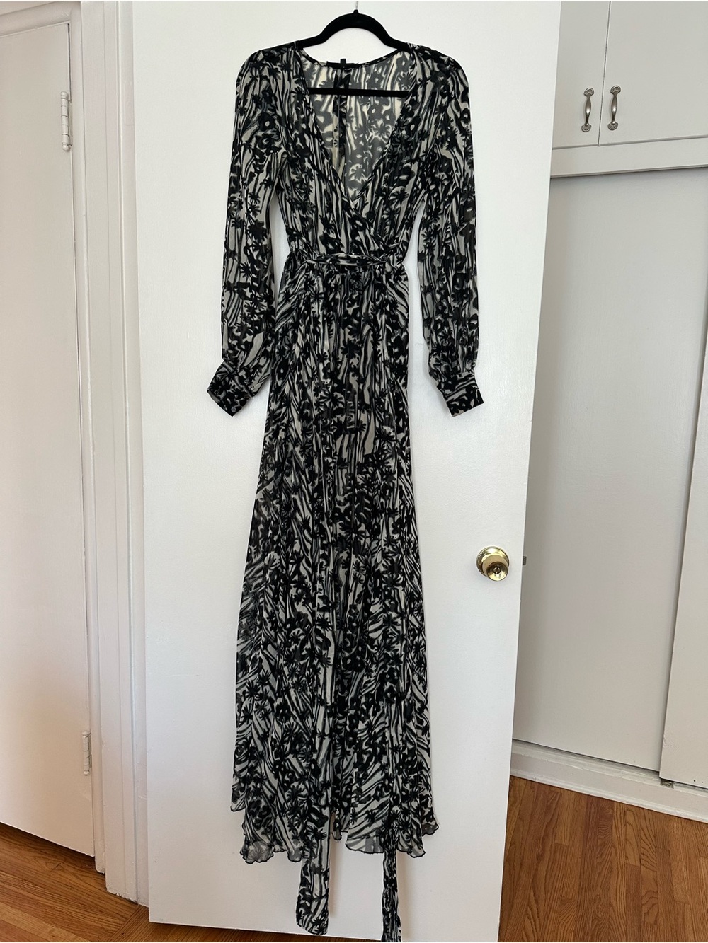 Black & White Floral Wrap Maxi Dress